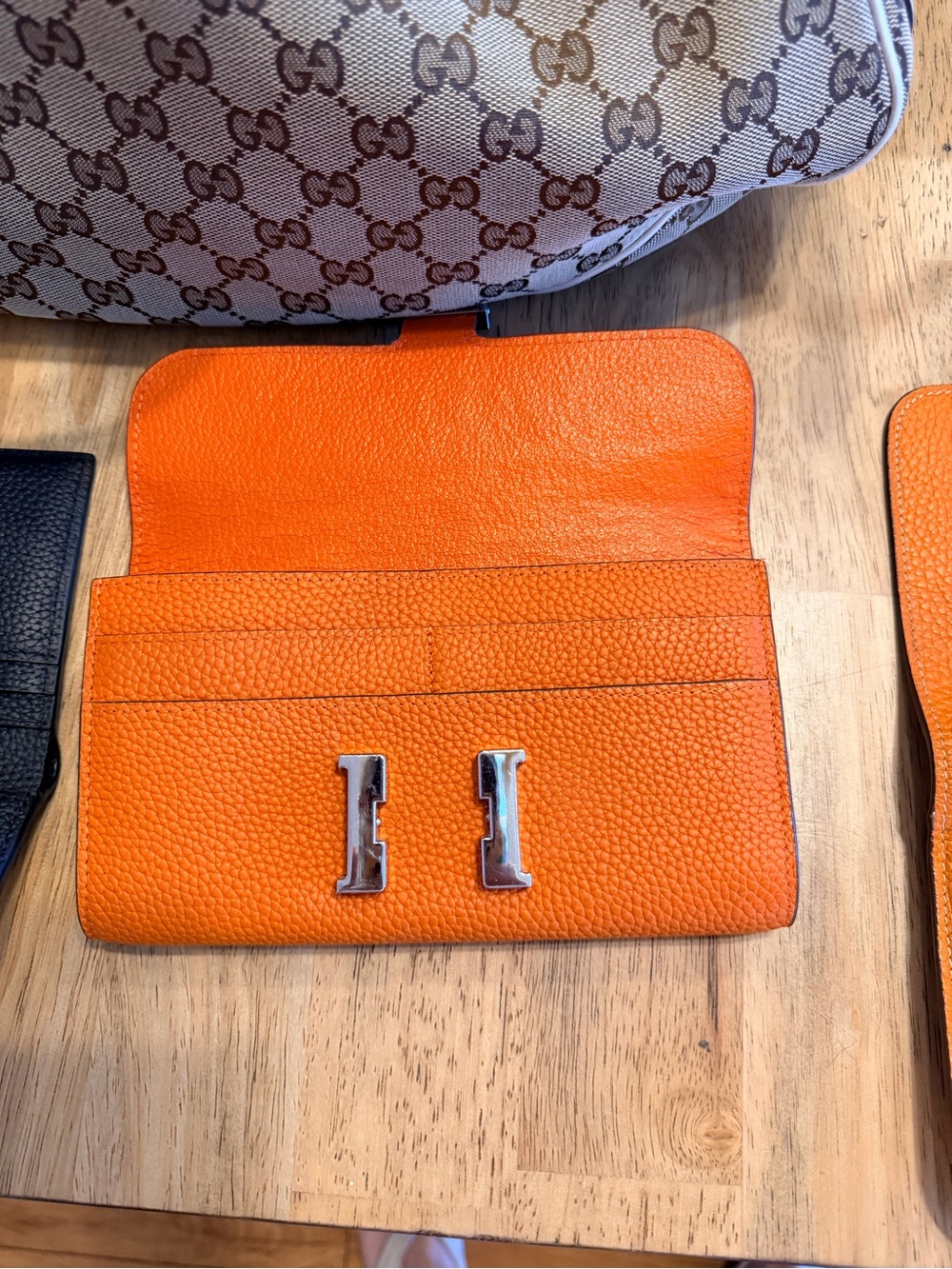 Orange Textured Leather Women’s Envelope Clutch - Picture 4 of 4